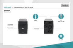 Digitus Professional Line-interaktivní UPS, 600VA / 360W 12V / 7Ah x1, 2x CEE 7/7, AVR, RJ-11, LED displej