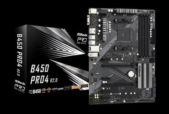 ASRock MB B450 PRO4 R2.0 (AM4, amd B450, 4xDDR4 3200, 6xSATA3, 7.1, VGA+HDMI +DPort, USB3.1, ATX)