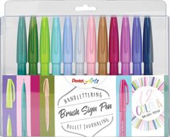 Pentel Popisovač Arts Touch Brush Sign Pen - pastel 12 ks, sada