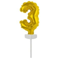 Amscan Fóliový balónek zlatý mini - zápich do dortu číslo 3 -