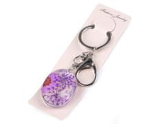 Kraftika 1ks fialová lila přívěsek na klíče / kabelku lisované květy