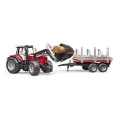 Bruder Traktor Massey Ferguson 7480 s čelním nakladačem a přepravníkem klád