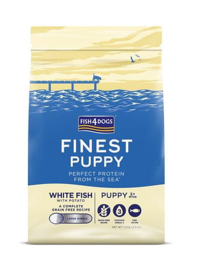 Fish4Dogs Granule velké pro štěňátka Finest bílá ryba s bramborami 1,5 kg, 2m+