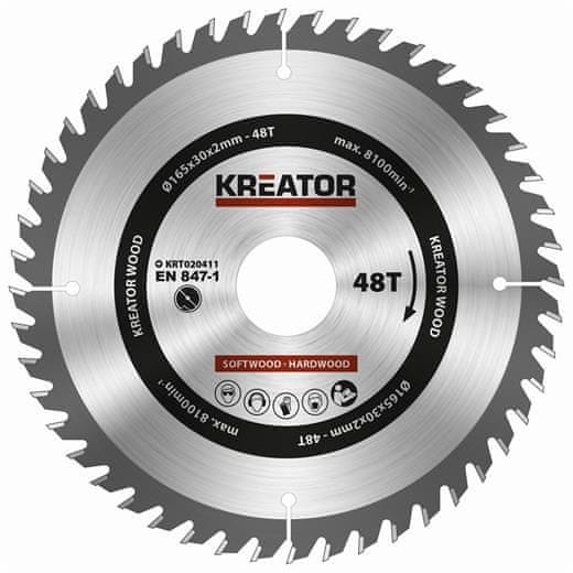 Kreator Pilový kotouč KRT020411 na dřevo 165mm, 48T