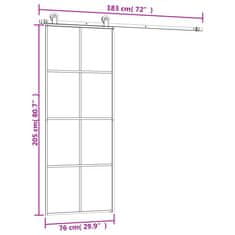 Vidaxl Posuvné dveře s kováním 76x205 cm ESG sklo a hliník