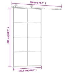 Vidaxl Posuvné dveře s kováním 102,5 x 205 cm ESG sklo a hliník