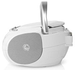 Nedis CD přehrávač Boombox/ výkon 9 W/ napájení z baterie/ síťové napájení/ stereo/ BT/ FM/ USB/ bílý