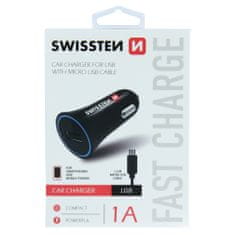 SWISSTEN CAR CHARGER WITH USB 1A POWER + CABLE MICRO USB