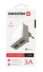 SWISSTEN síťový adaptér smart IC 2X USB 3A power, bílý