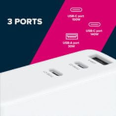 Canyon síťová rychlonabíječka GaN, H-140 (140W), vstup 100-240V, výstup USB-C1/C2 5-20V, USB-A 1/A2 4.5-20V