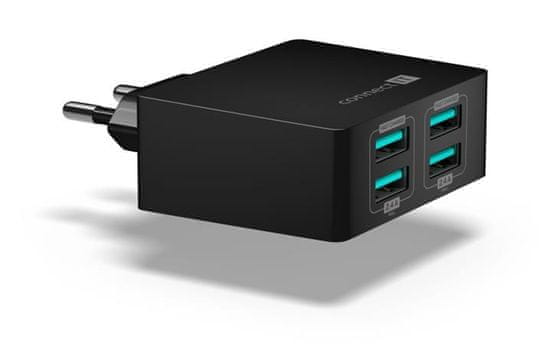 Connect IT Fast Charge nabíjecí adaptér 4×USB-A, 4,8A, černý