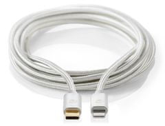 Nedis PROFIGOLD Lightning/USB 2.0 kabel/ Apple Lightning 8pinový - USB-C zástrčka/ nylon/ stříbrný/ BOX/ 1m