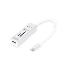 Digitus USB 2.0 Type-C s ctečka karet 3x USB 2.0. 1x SD, 1x MicroSD Port, Hliník