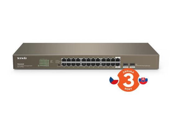 Tenda TEG1024F - 22-port Gigabit Ethernet Switch + 2x Combo SFP/RJ45, 10/100/1000 Mbps, Fanless, Rackmount, Kov