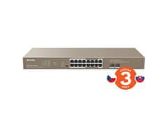 Tenda TEG1118P-16-250W - PoE AT Switch 230W (16xPoE 802.3af/at 10/100/1000Mbps, Uplink 2xSFP 1Gbps), Rack