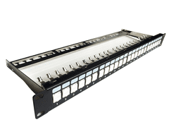 DATACOM Patch panel 19" STP 24 port CAT6A 1U černý, vyvaz.lišta, beznástrojový