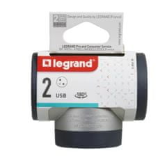 LEGRAND Revolution rozbočovač otočný 3x2P+T, nabíječka USB A+C, hliník