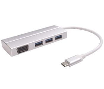 PremiumCord Adaptér USB 3.1 Type-C male na VGA female + 3x USB 3.0, aluminum