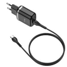 Hoco Nabíječka do sítě USB 18W QC3.0 3A + kabel USB-C 1m HOCO N3 Rychlé nabíjení USB typ C černá