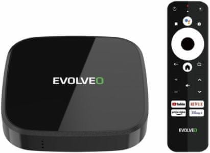 multimediální zařízení multimedia box a4 evolveo 32 gb paměť 4 gm operační paměť optický výstup usb a android 11.0 programovatelný ovladač ultra hd 4 k hdmi 2.1 4jádrový procesor elegantní provedení google cast google play