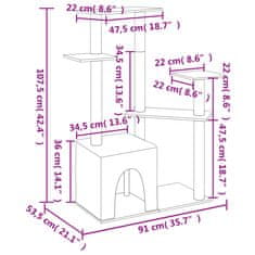 Vidaxl Škrabadlo pro kočky se sisalovými sloupky tmavě šedé 107,5 cm