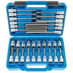 SATRA Zástrčné hlavice TORX 1/2", standardní, prodloužené a extra dlouhé, T20-T70, 32 ks -