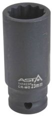 ASTA Hlavice nástrčné úderové 1/2", 12hranné, prodloužené 78 mm, různé rozměry - Varianta: Velikost: 15