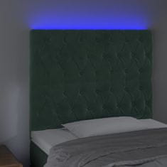 Greatstore Čelo postele s LED tmavě zelená 90x7x118/128 cm samet