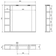 AQUALINE KORIN zrcadlo s LED osvětlením a policemi 80x70x12cm KO350 - Aqualine