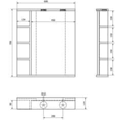 AQUALINE KORIN zrcadlo s LED osvětlením a policemi 60x70x12cm KO370 - Aqualine