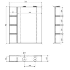 AQUALINE KORIN zrcadlo s LED osvětlením a policemi 50x70x12cm KO355 - Aqualine