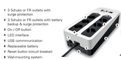 Eaton UPS 3S 550 FR, Off-line, Tower, 550VA/330W, výstup 6x FR (CZ), USB, bez ventilátoru