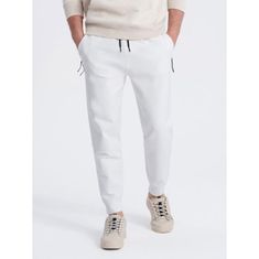 OMBRE Pánské tepláky joggers V4 OM-PASK-0142 bílé MDN123507 XXL