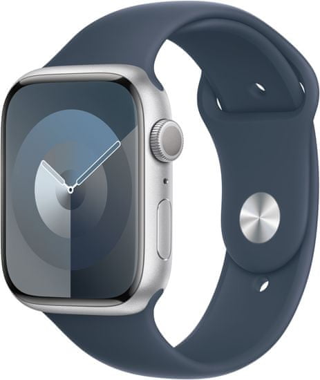 Apple Watch Series 9, 45mm, Silver, Storm Blue Sport Band - M/L