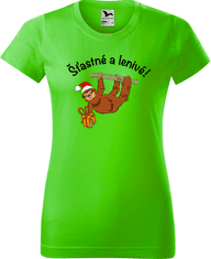 Hobbytriko Dámské vánoční tričko - Šťastné a lenivé! Barva: Apple Green (92), Velikost: XL