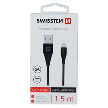 SWISSTEN datový kabel USB / USB-C super Fast Charging 5A 1,5M, černý