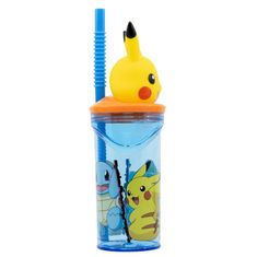 Stor Plastový kelímek Pokémon / hrnek Pokémon Pikachu 3D s brčkem 360 ml