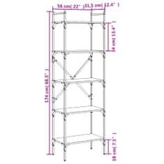 Vidaxl Knihovna s 5 policemi šedá sonoma 56 x 31,5 x 174 cm kompozit