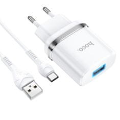 Hoco Nabíječka do sítě Hoco N1 2,4A s kabelem USB-A na USB Type-C, 1m - Bílá