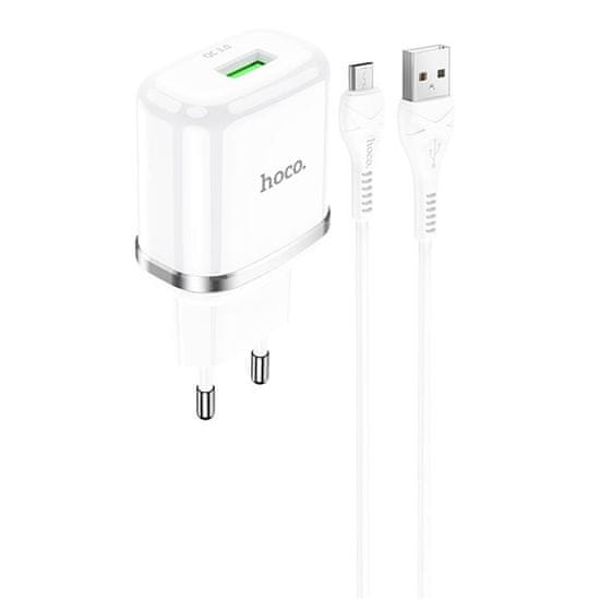 Hoco Nabíječka do sítě USB 18W QC3.0 3A + kabel Micro USB 1m HOCO N3 Rychlé nabíjení Micro USB bílá