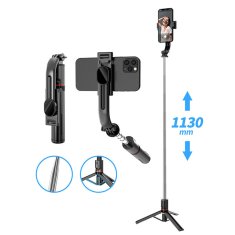 Techsuit Selfie tyč Tripod Techsuit L13 Stabilní rozšiřitelný stativ s dálkovým ovládáním Bluetooth, 113 cm - černý