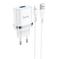 Hoco Nabíječka do sítě Hoco N1 2,4A s kabelem USB-A na Lightning, 1m - Bílá