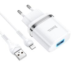 Hoco Nabíječka do sítě Hoco N1 2,4A s kabelem USB-A na Lightning, 1m - Bílá