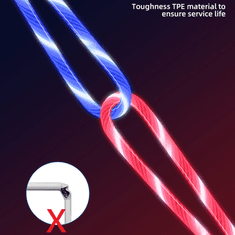 Techsuit Nabíjecí kabel Techsuit 3v1 LED tekoucí, magnetický – USB na Type-C, Micro USB, Lightning, 1m – červený