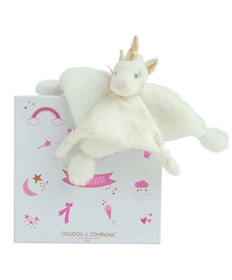 DouDou ET Compagnie Doudou Dárková sada - plyšový muchláček jednorožec 22 cm