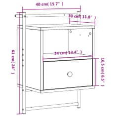 Greatstore Noční stolek nástěnný hnědý dub 40x30x61 cm kompozitní dřevo