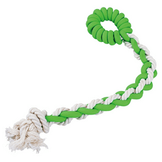 Japan Premium Hybridní provaz z přírodního latexu a bavlny s funkcí čištění zubů psů, dlouhý, zelený