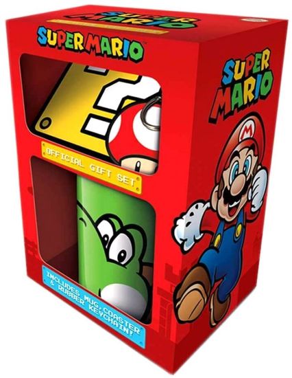 CurePink Dárkový set Super Mario: Yoshi hrnek-přívěsek-tácek (objem hrnku 315 ml)