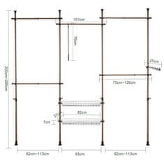 SoBuy SoBuy KLS04-BR Teleskopický stojan na šaty s 5 tyčemi na šaty a 2 košíky Teleskopický šatní systém Nastavitelný policový systém Š (209-311) x V (200-285) cm