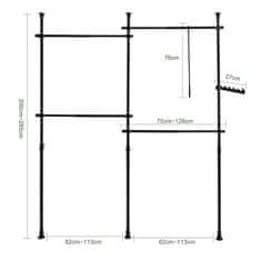 SoBuy KLS03-SCH Stojan na oblečení Teleskopický šatní systém Věšák na šaty Nastavitelný policový systém Černá 124-226x200-285cm